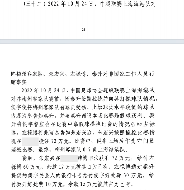 網(wǎng)傳判決書(shū)：梅州0-7海港，梅州守門(mén)員侯宇收30萬(wàn)好處費(fèi)消極比賽