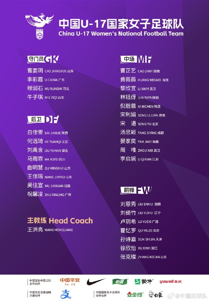 U17女足30人將在蘇州集訓(xùn)備戰(zhàn)世界杯，姜寧、朱挺擔(dān)任訓(xùn)練員